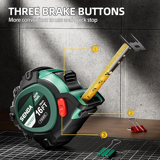SENDA 4 Pack Tape Measure 16Ft - Heavy Duty Tape Measure with 25mm Wide with Three Stops, High Precision Measuring Tape Retractable Measuring Tape, Rubber for Comfortable Grip, Fraction Markings