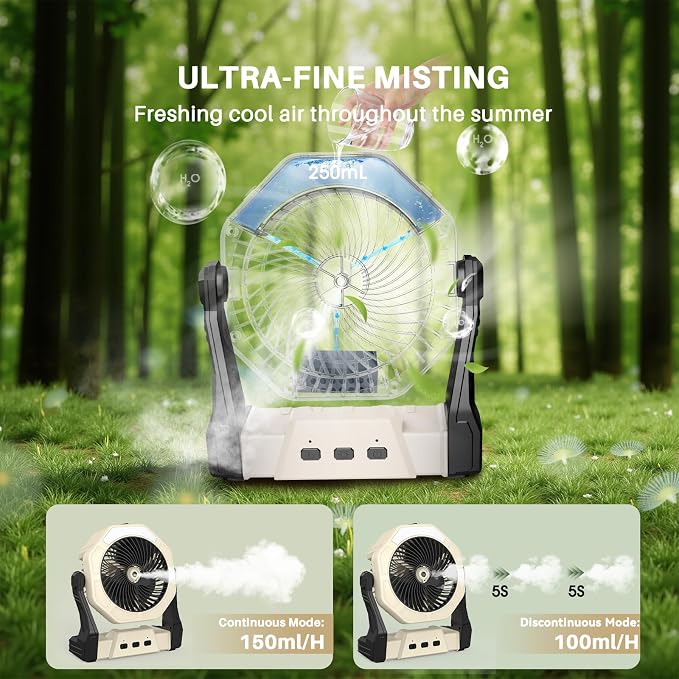 Ausic Portable Misting fan, 8-Inch Cooling Mist Fans, [8-35Hrs] USB Rechargeable Battery Powered Fan with Mister, 250mL Water Tank & LED Lantern, for Home Desk, Bedroom, Office, Outdoor&Indoor Use