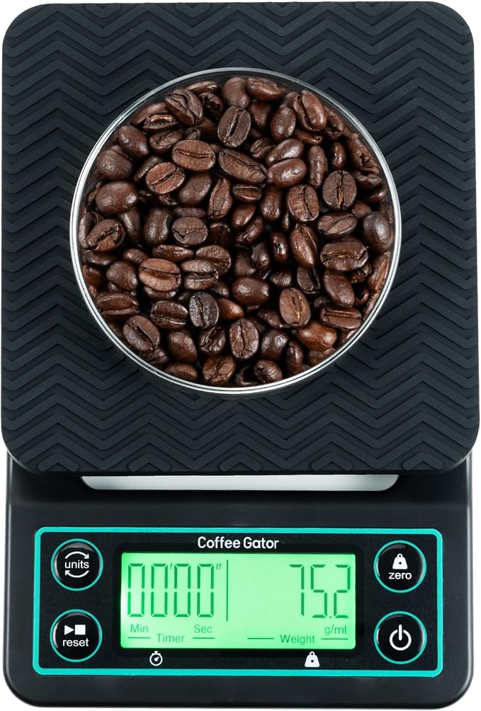 Coffee Gator Coffee Canister -22oz Airtight Stainless Steel and Coffee Scale 0.1 Precision with Timer