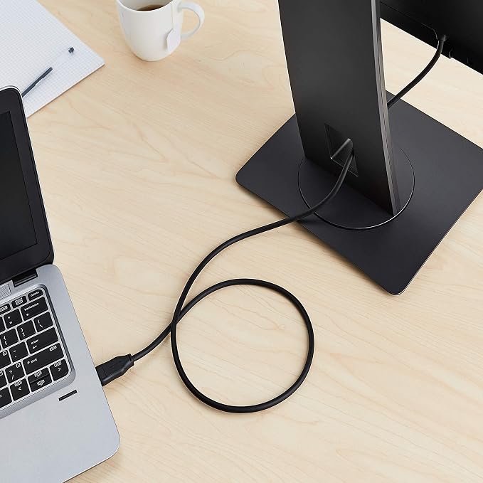 Amazon Basics DisplayPort to DisplayPort 1.2 Cable, 4K@60Hz, 2K@165Hz, 2K@144Hz Video Resolution, Gold-Plated Connectors, 3 Feet, Black (Pack of 2)
