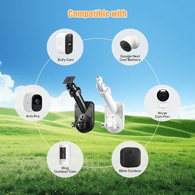 2 Pack Wall Mount for Cameras and Solar Panels, 2-in-1 Mount for Ring, Blink, Eufy, Arlo, Wyze, etc Solar Panel and Cam, with Ring Stick Up Cam/Spotlight Cam/Plus/Pro(Battery), Adjustable Angle