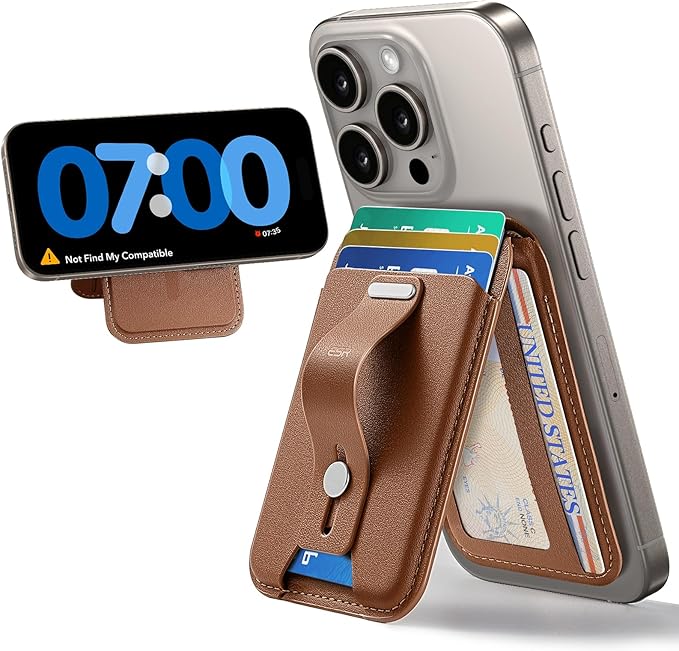 ESR for MagSafe Wallet Stand with Grip, RFID Blocking, MagSafe Ring Included, 5 Cards Holder for Phone Case, Magnetic Wallet for iPhone 17e/17/16/15/14/13/12 (Not for mini), Selected Samsung, Brown