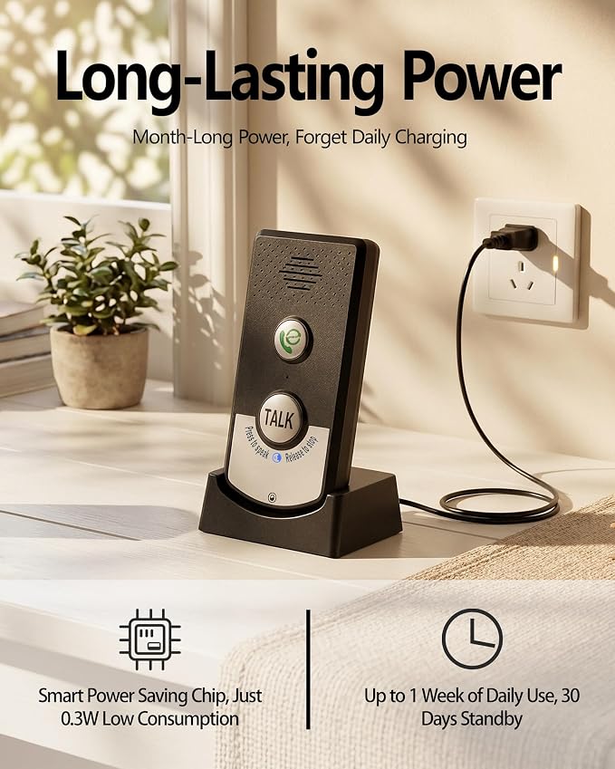 Intercoms Wireless for Home, Long Range Wireless Intercom System for Room to Room Communication, 2 Way Voice Intercom for Elderly, Seniors, and Kids (Shadow Black)