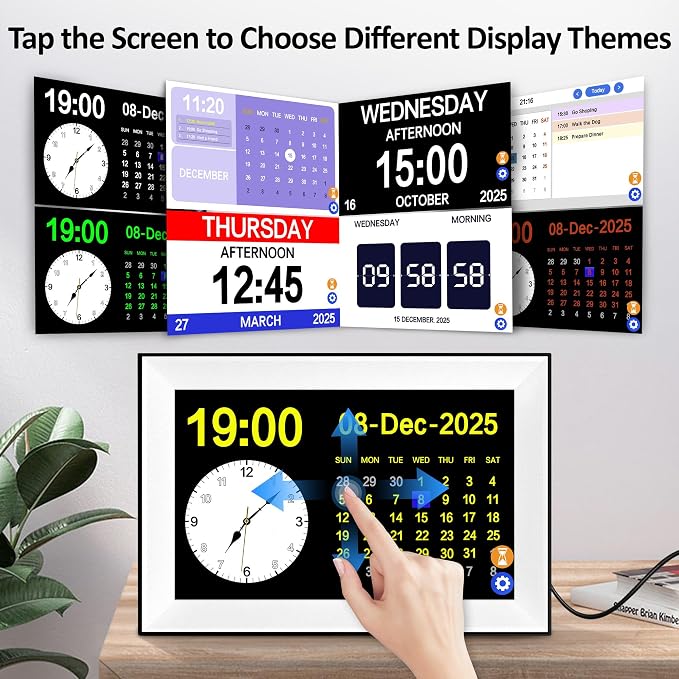 10.1" Touchscreen Digital Clock Large Display, Dementia Clocks for Seniors Custom 64 Reminders and Alarms, Auto DST, Auto-Dimming, Digital Alarm Clock with Day and Date for Elderly(White)