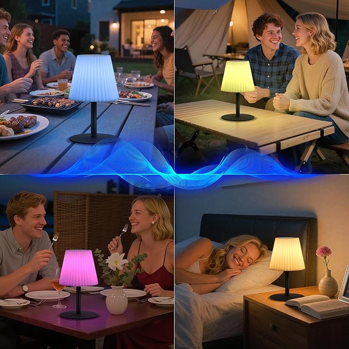 uuffoo 2 Pack Shower Lamp | Dual Speaker Pairing & RGB, IP44 Waterproof Rechargeable Table Lamp, Battery Operated Outdoor Lamp, Suitable for Inside Shower Bathroom Patio Garden Balcony Party