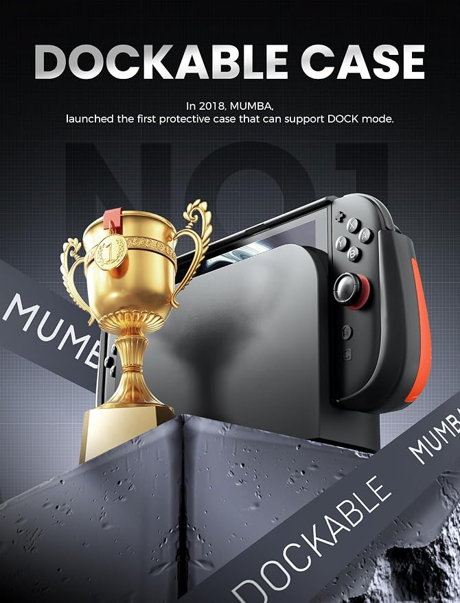 Mumba Dockable for Nintendo Switch 2 Case with Flip Stand, [Titan] Ergonomic Switch 2 Grip Protective Cover Holds 5 Game Cards & 2 TF Cards TPU Accessories and Quick-Release Joy-Con Design (Orange)