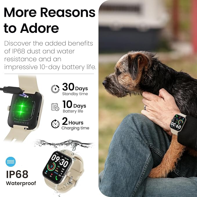 TOZO AMOLED S4 AcuFit One Smart Watch 1.78" Ultra-Clear Screen for Men Women, Call/Answer Fitness Tracker, Sleep Monitor IP68 Waterproof for iOS 11.0+ Android 9.0+ Gold