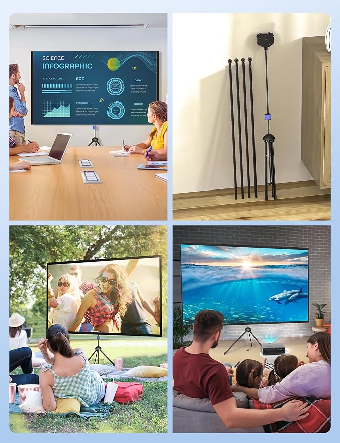 Projector Screen with Stand, Paris RHÔNE 100-inch Outdoor Indoor Projector Screen 16:9 4K HD PVC, 1.5 Gain Portable Wrinkle-Free Movie Screen for Home Backyard Theater with Carry Bag, Ground Nails