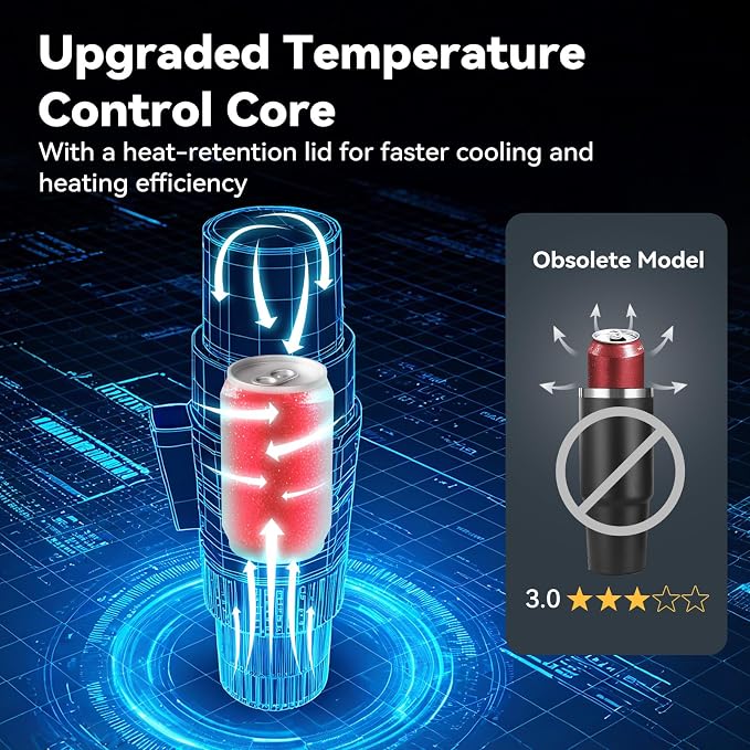 Auto Cooling and Heating Can Cooler for Car Cup Holder with Insulation Lid, Car Coffee Warmer 2 in 1 Cup Cooler & Mug Warmer, Portable Can Cooler 12V Fridge Travel Coffee Mug Quick Heating Cooling