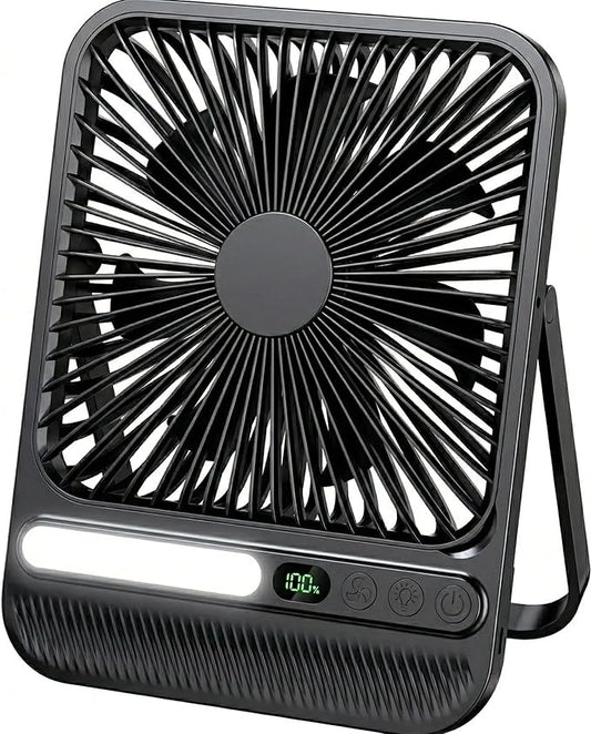 7-Inch Portable Travel Fan, Cruise Ship Approved, 28H 8000mAh Ultra-Thin Quiet Rechargeable Battery Operated Desk Fan with Timer & LED Display for Bedroom, Office, Camping
