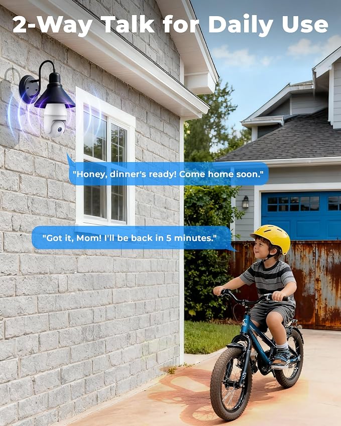 Light Bulb Security Camera 2 Packs, 5G&2.4GHz 2K Security Cameras Wireless Outdoor 360° PTZ Cameras for Home Security with Color Night Vision, 2 Way Talk, AI Human Detection, Screw in Light Socket