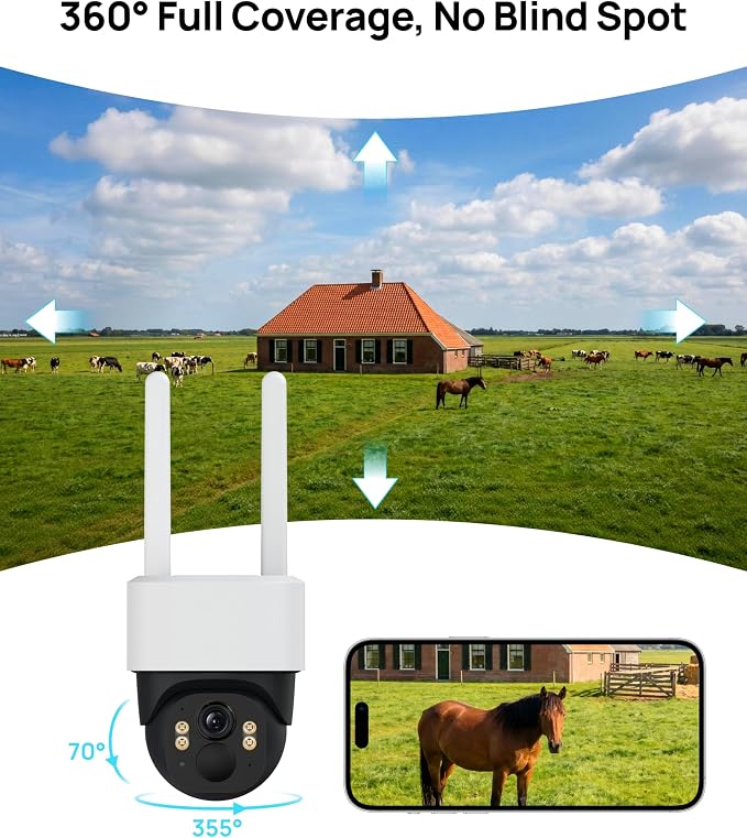 Aurumbach 4G LTE Cellular Solar Security Camera Wireless Outdoor, No WiFi Solar Powered Cameras, 4MP PTZ 360° View, Motion Tracking, Color Night Vision, AI Detection, Built-in eSIM