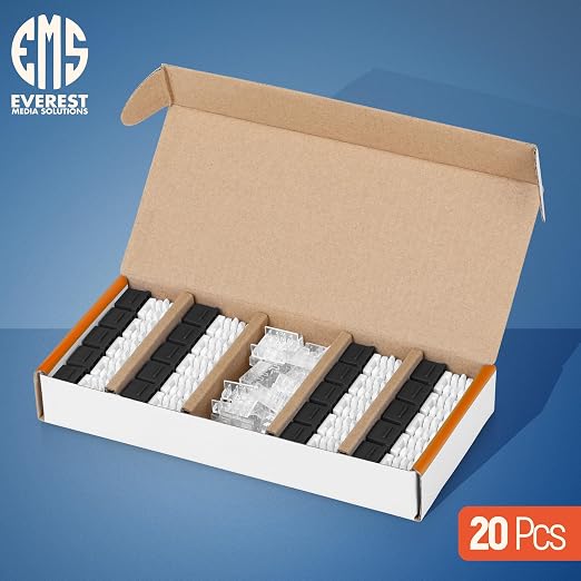 Everest 90° Angled RJ45 Cat6A Keystone Jacks 20-Pack in Black - Slim Profile Female RJ45 Connectors - Cat 6A Keystone Jack - Compatible with 90° Angled Speed Termination Tool - easyJACK (B094WB91H3)