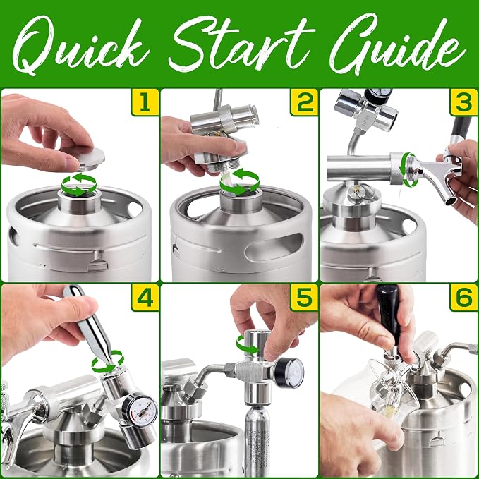NutriChef Pressurized Beer Mini Keg System, 64oz Stainless Steel Growler Tap, Portable Mini Keg Dispenser Kegerator Kit, Co2 Pressure Regulator Keeps Carbonation for Craft Beer, Draft and Homebrew