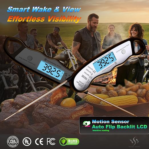 2 pcs 0.6S Instant Read Digital Meat Thermometer Probe/Pen，Factory‑Calibrated/Waterproof/Backlit/Magnetic/Flip Display/Motion Sensor:Outdoor BBQ, Barbecue Grilling, Smoking, Oven, Baking, Oil,