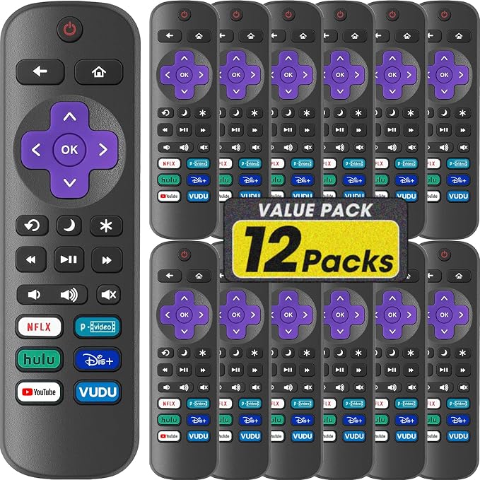 12 Pack Replacement Remote Control Only for Roku TV, Compatible with All TCLRoku/HisenseRoku/OnnRoku/SharpRoku/PhilipsRoku (Not for Roku Stick, Box or Speaker)