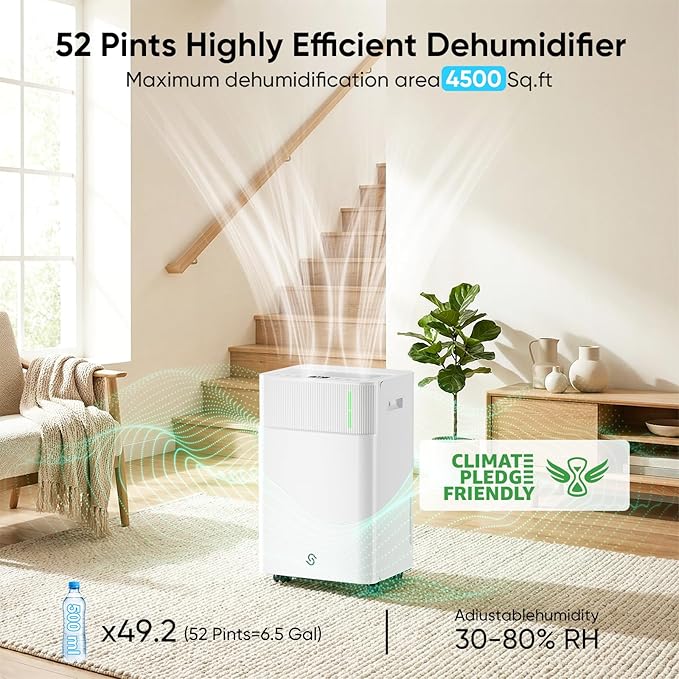 HUMILABS 50 Pints Dehumidifier for Home, 4500 Sq. Ft Dehumidifier for Basement with Drain Hose, Smart APP Control, Ultra Quiet, Auto Defrost and 24HR Timer, for Bedroom, Garage, RV and Large Room