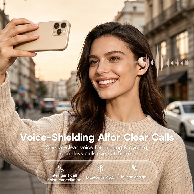 Over Open Ear Earbuds Wireless Bluetooth Open Ear Headphones Air Conduction Earbuds that Don't Go in Your Ear with Awareness of Surroundings with Over-Ear Hooks