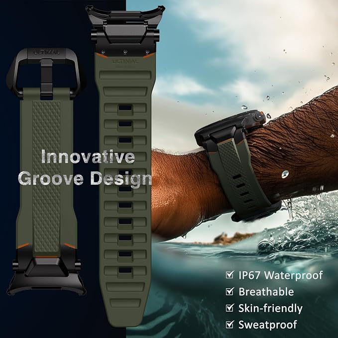 ULTIMAL Watch Band for Samsung Galaxy Watch Ultra 47mm (2025/2024) Compatible with Samsung Watch Strap Bands for Men Sport Bands for Watch Rugged Premium TPU & Metal (Black+Green)