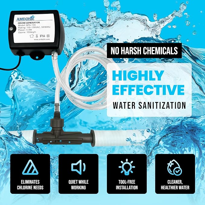 Cold Plunge Ozone Generator Bundle, Ambohr SPA-124 Ozone Generator & Ozone Barbed Venturi Injector for Cold Plunge, Ice Bath and Hot Tubs