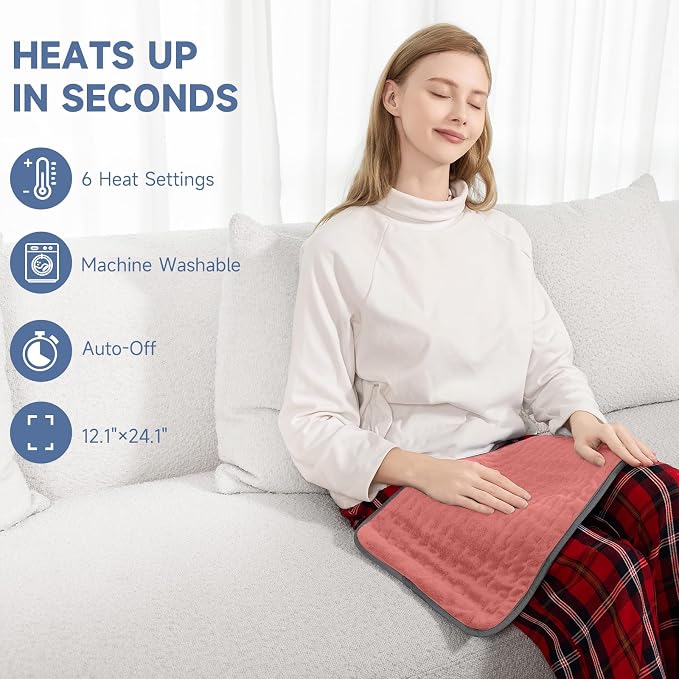 Portable Heating Pad for Back Pain, Travel Electric Heat Pad with Moist Heat Option, 6 Heat Levels & Auto Shut-Off, Soft Washable Cover, Ideal for Office, Home, or Travel Use