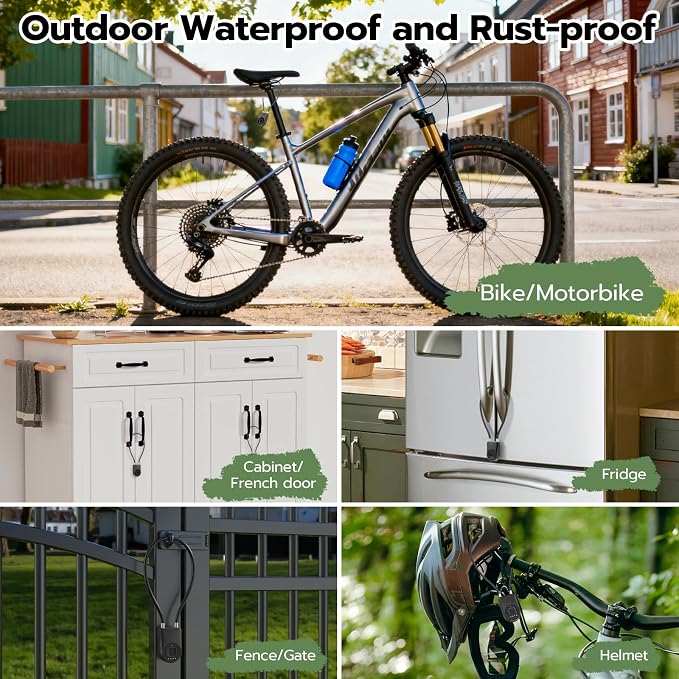 eLinkSmart Fingerprint Padlock, Fingerprint Cable Lock with Bluetooth APP Contral, 15'' Waterproof Keyless Smart Cable Lock Heavy Duty Anti Theft for Bike, Outdoor, Fridge, Gate, Fence, Black