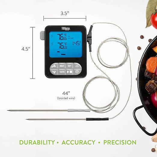 Taylor TruTemp Dual Probe Wired Programmable Meat & Food Thermometer, Digital, Monitor Two Dishes, Baking, Grilling, Roasting, User-Friendly, Backlit, Gray