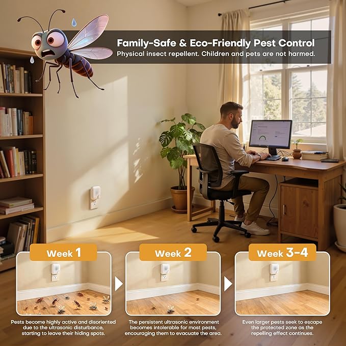 Ultrasonic Pest Repeller with 4 Auto Modes, Plug in Mouse Rodent Repellent Indoor for Spider Mice Rats Mosquito Roach Ant, Lock & Foldable Silent Pest Control for Home Kitchen Garage, 6 Pack