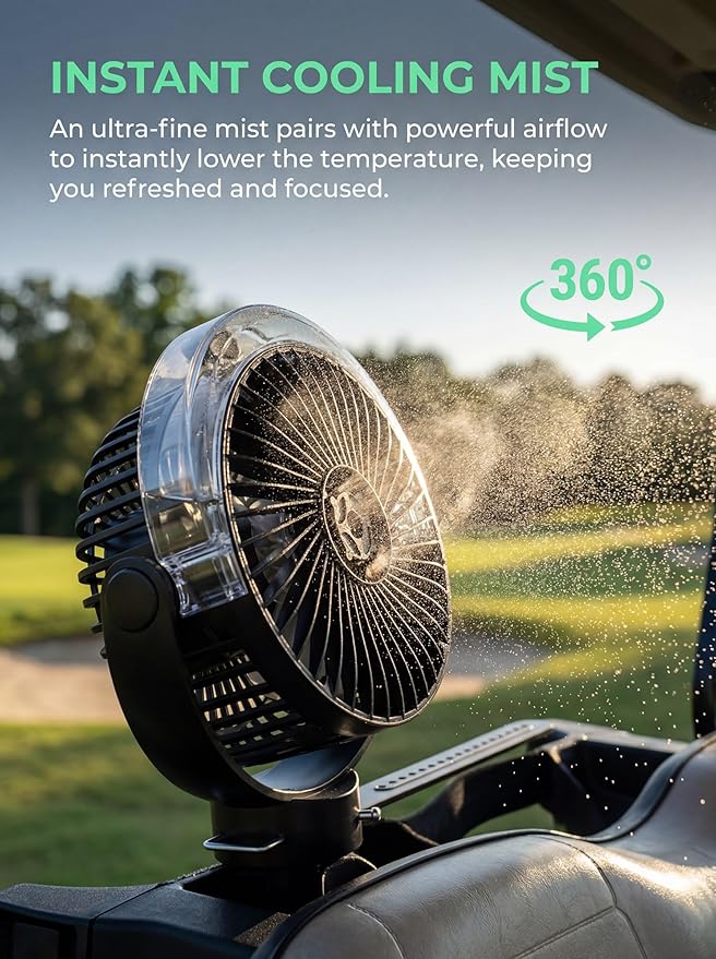 2-Pack Magnetic Golf Cart Misting Fan with Heavy-Duty Strap, 12000mAH Battery Operated Portable Fan with 4 Speeds, LED, Timer, Suitable for EZGO Club Car Yamaha, Golf Cart & Camping Accessories 2026
