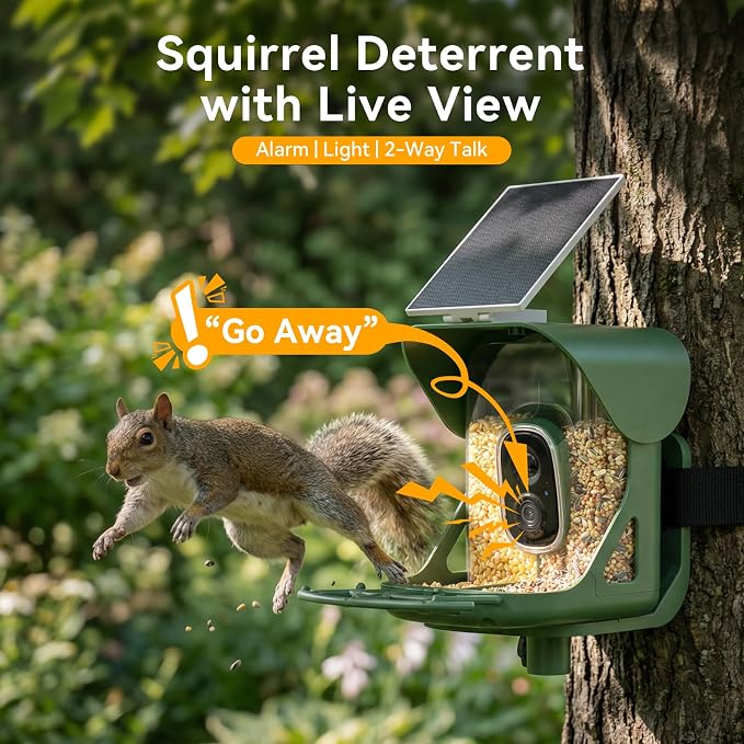 Smart Bird Feeder with Camera, AI Identify Birds Species, 2K HD Color Night Vision, IP65 Waterproof Solar Powered Bird Feeder with 142° Wide Angle, Auto Capture & Real-Time Notifications, Ideal Gift