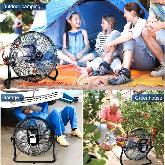 18'' Solar Powered Fan with 30W Solar Panel, Portable Solar Operated Outdoor Floor Fan for Camping, Home, Patio, Worksite - Stepless Speed, Metal Construction and Aluminum Blades