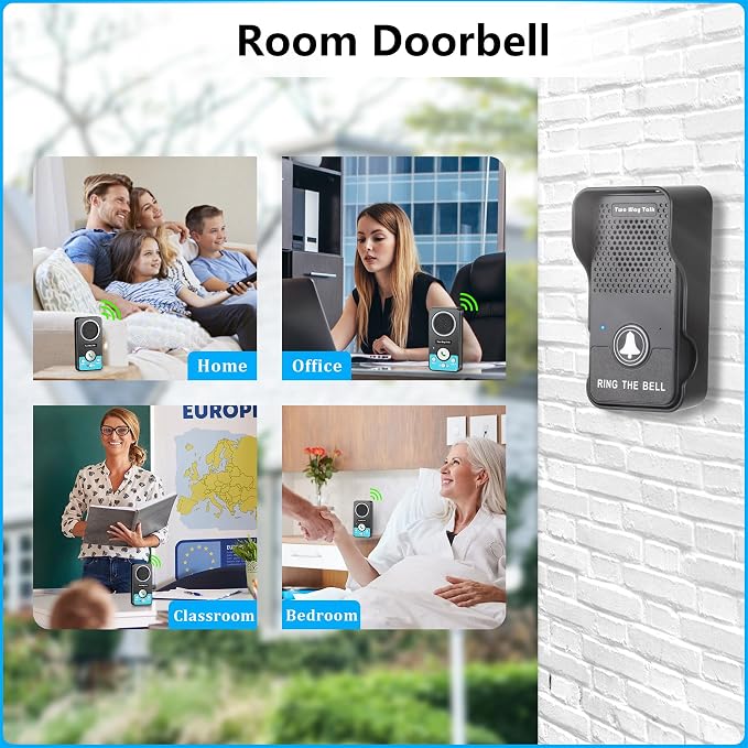 Wireless Doorbell with Speaker 2 Way Audio, Hands-Free Natural Conversation Door Bell Ringer Wireless, 1300Ft Range, 8 Level Volume, 4 Chimes, Battery Doorbell with Intercom for Home/Office/Classroom