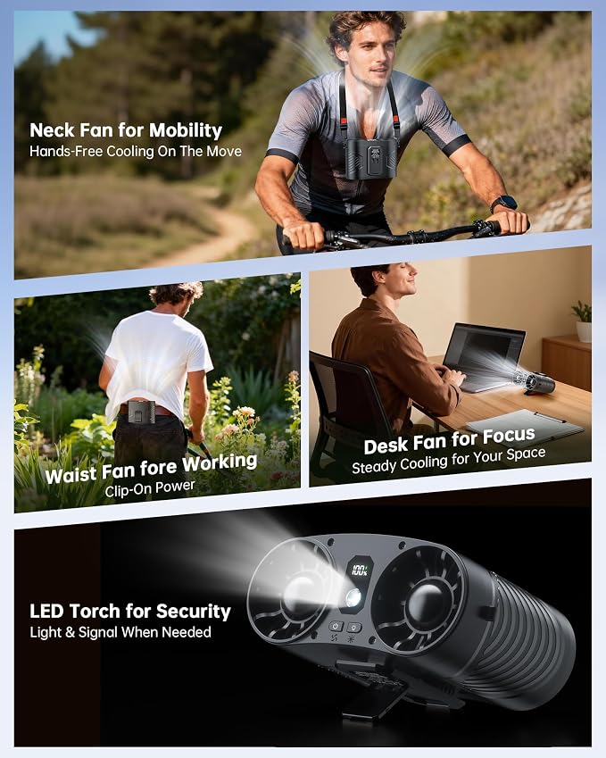 2PCS Dual Motor Wearable Waist Fan, 34000RPM Super Strong Airflow, Multifunctional Clip On Fan for Belt/Body/Shirt/Undershirt/Hip, Hands-Free Personal Cooling Fan for Outdoor Stadium/Work/Camping