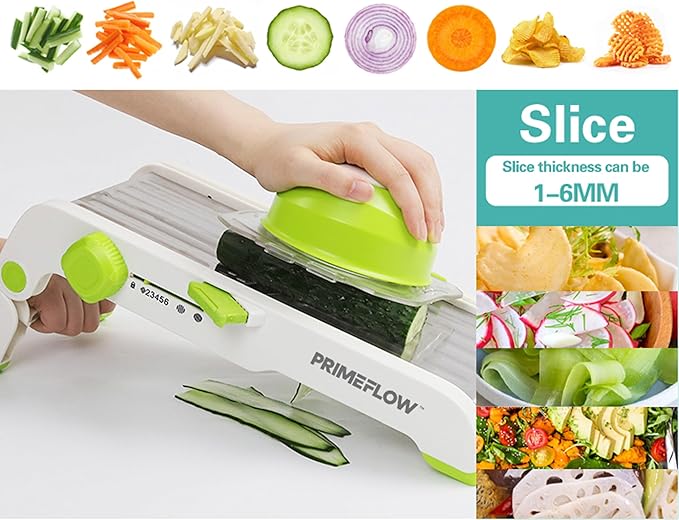 Mandoline Slicer for Kitchen — Adjustable Stainless Steel Vegetable Slicer with Safety Guard | 6 Thickness Settings | Julienne, Slice, Dice & Crinkle Cut | Compact & Foldable Food Slicer
