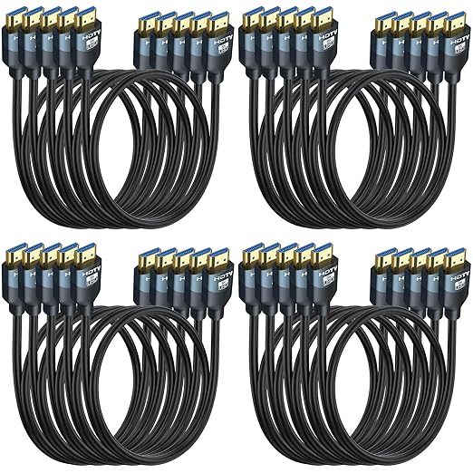8K HDMI 2.1 Cables 3 FT, 20-Pack, High Speed HDMI ARC/eARC Cable 48Gbps, 8K@60Hz, 4K@144Hz, 1080P@240Hz-HDCP 2.2,3D/HDR for Soundbar, PS5/4, Xbox, Roku, Cinema, TV, Computer, Monitor & More
