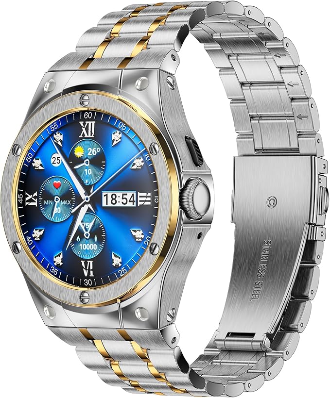 SUPLINK Stainless Steel Case and Bands Compatible with Google Pixel Watch 3 45mm Band for Men, Metal Case Adjustable Wristbands for Pixel Watch 3 Accessories Replacement Straps- Silver/Gold