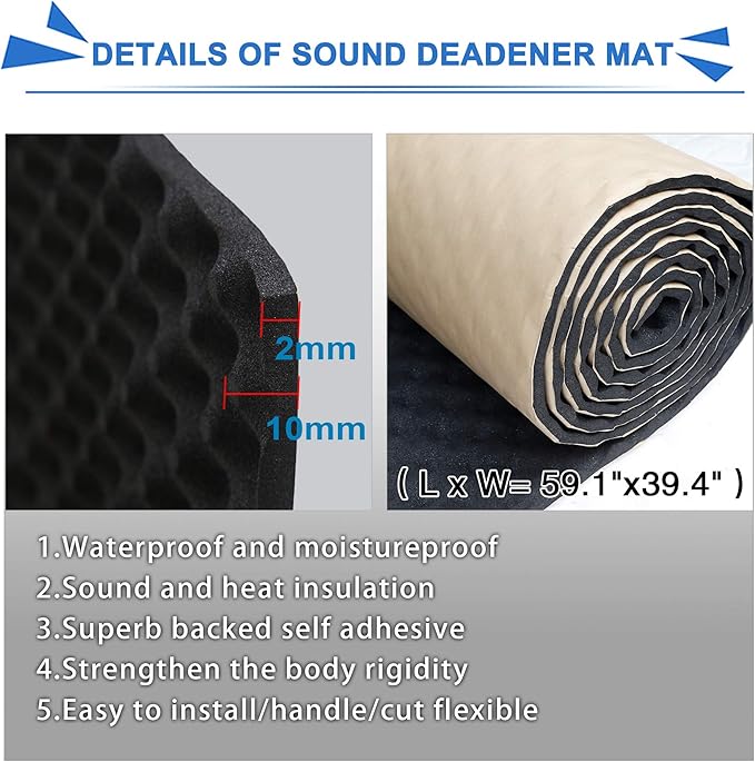uxcell Car Studio Sound Acoustic Absorption Heatproof Wave Foam Deadener Mat 59.1"x39.4" 16.1sqft