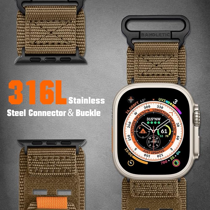 Bandletic Compatible with Apple Watch Series 10 Band Men Women, Wide Tactical Military Nylon Loop Sport Bands for iWatch 49mm(Ultra 3/2/1),46mm(11/10),45mm(9/8/7),44mm(SE3/SE2/SE/6/5/4),42mm(3/2/1)