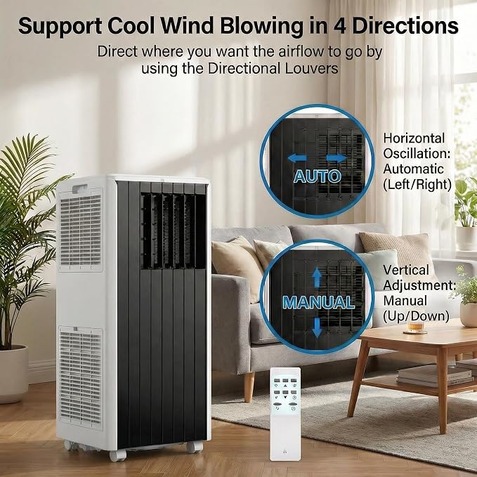 8000 BTU Portable Air Conditioners, 4-in-1 Cooling AC Portable Air Conditioner for Room with Sleep Mode, Ventless Floor Air Conditioner, 3 Speeds Fan & Dehumidifier