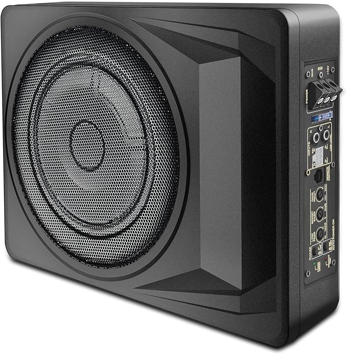 litillbuly 1200W Car Subwoofer,10 Inch Slim Under Seat Car Subwoofer and Amp Package Powered Subwoofer for Car/Truck, High/Low Level Inputs Remote Control Enhanced Bass,Perfect for Truck/SUV/Jeep/MPV