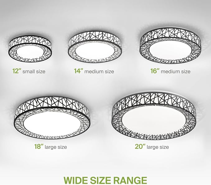 ASD 16 Inch LED Flush Mount Ceiling Light Fixture for Bedroom, 28W 1752LM 5CCT 2700K-5000K, Triac Dimmable Lights, Dining, Living Room, Kitchen Lamps, Modern Home Lighting Fixtures, Black, ETL, 4 Pack