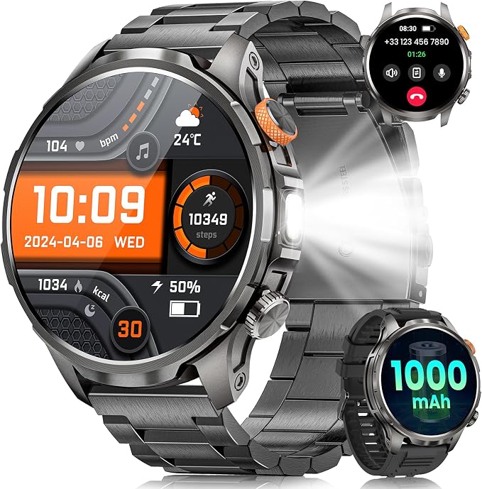 Military Smart Watches for Men Fitness Tracker Watch, 1.91" Men's Smart Watch with 1000mAh/5 ATM Waterproof/LED Flashlight/110+ Sport Modes/Heart Rate/SpO2/Sleep, Men's Watches for Android & iPhone