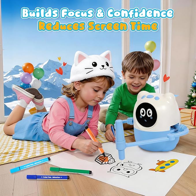 Drawing Robot for Kids, Montessori Interactive Learning Toy with 150+ Cards, Step-by-Step AI Art Tutor for Toddlers 3-8, Screen-Free Educational Gift, Spell & Draw Supplies for Boys Girls