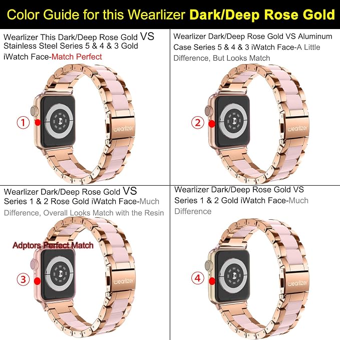 Wearlizer Compatible with Apple Watch Band 38/40/41/42mm Fashion Wristbands Women, Stainless Steel + Resin Metal Replacement for iWatch Series 11 10 9 8 7 6 5 4 3 SE/Ultra 3 2 1-Dark Rose Gold+Pink