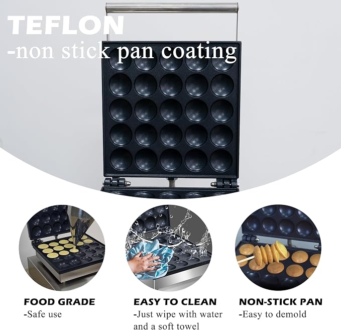 Mini Dutch Pancake Maker,25pcs Mini Pancake Maker Machine,1800W Commercial Electric Poffertjes Grill,Stainless Steel,Temp & Time Control,for Home Kitchen Restaurant,Snack,Desserts.