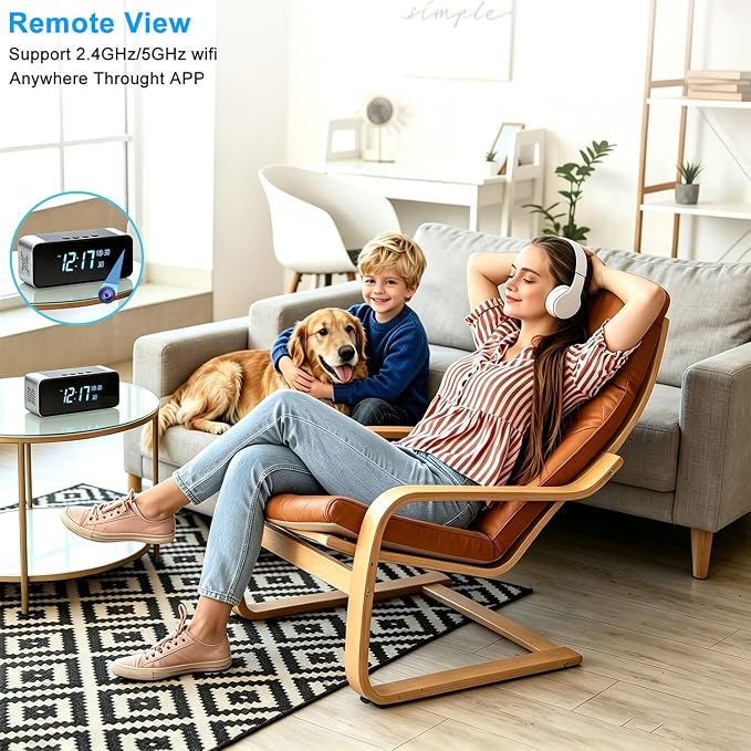 4K Hidden Camera Alarm Clock with Bluetooth, WiFi Wireless Nanny Cam for Home Security with Night Vision, Motion Detection, Remote Live Stream