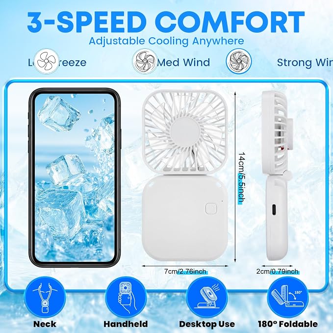 Reallnaive 6 Pcs Skinny Tumbler Bulk and Mini Portable Fans Set for Summer, 16 oz Plastic Cups with Lids Straws and Small USB Rechargeable Handheld Fan for Cooling Gift (White)