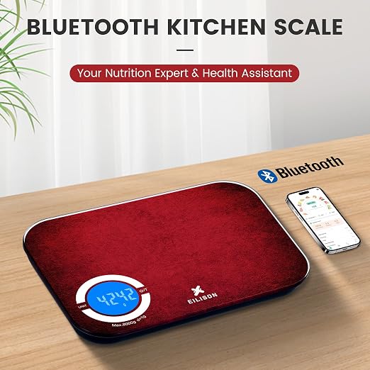 EILISON Smart Kitchen Scale with Nutrition Calculator, Digital Food Scale, Large TFT Color Display, Bluetooth App for 999+ Foods, Calorie Counter & 24 Nutrients Analyzer, 5000g Cap (Red)