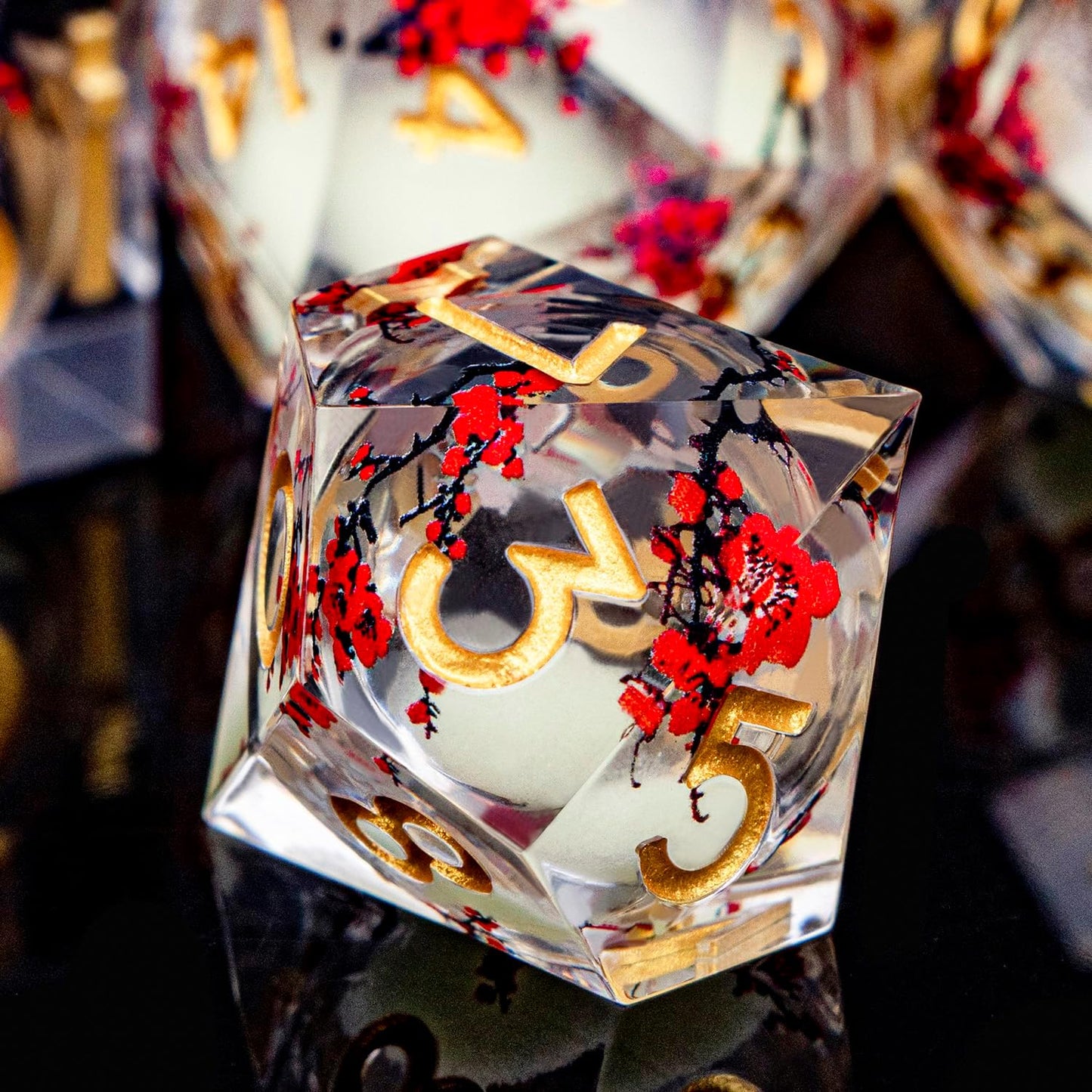 Plum Blossom DND Dice Yellow Noctilucent Liquid Core Dice Set with Metal Box, Handmade Sharp Edge Dice D and D Polyhedral Dice for use with D&D RPG Role Playing Game