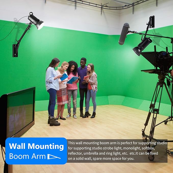Neewer Wall Mounting Boom Arm with Triangle Base for Photography Studio Video Strobe Light Monolight Softbox Umbrella Reflector, 180 Degree Rotation, Max Length 66.5 inches/169centimeters (Black)